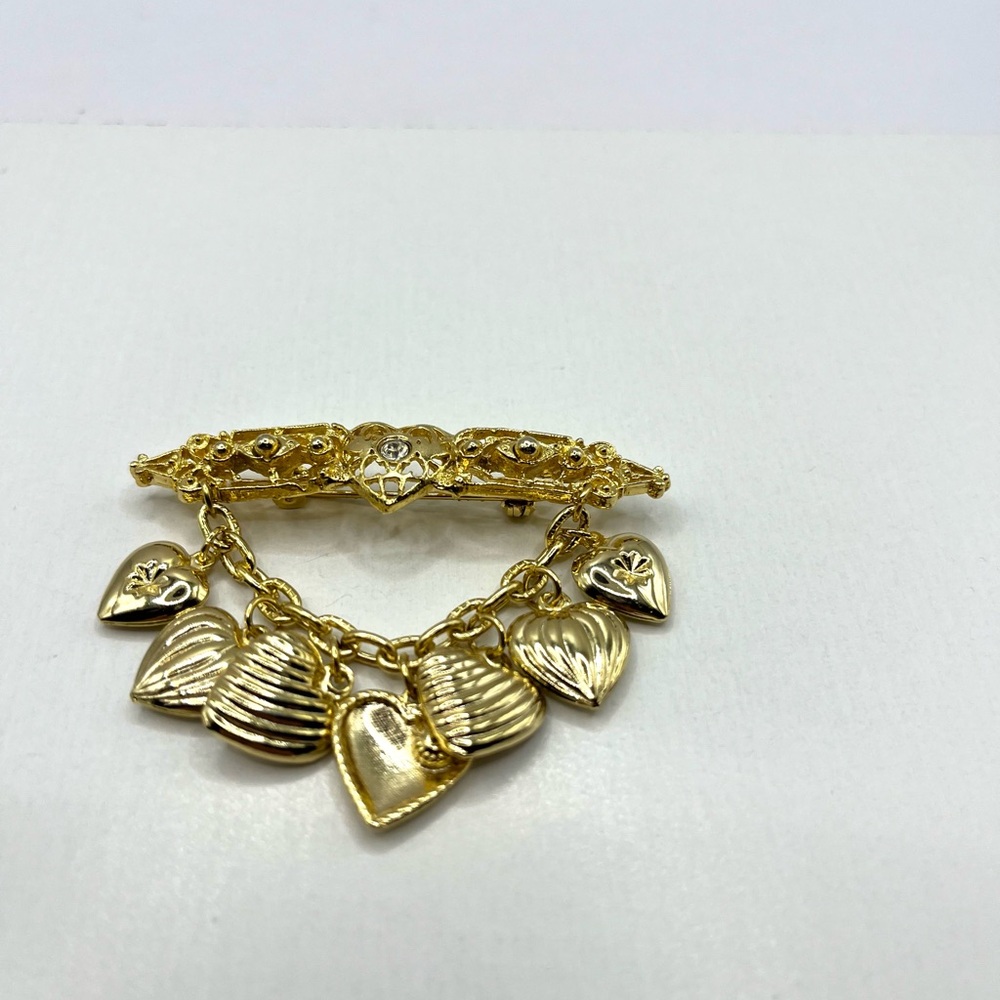 Gold Heart Charm Bar Brooch - Elegant Women’s Jewelry Hearts love - Picture 9 of 12